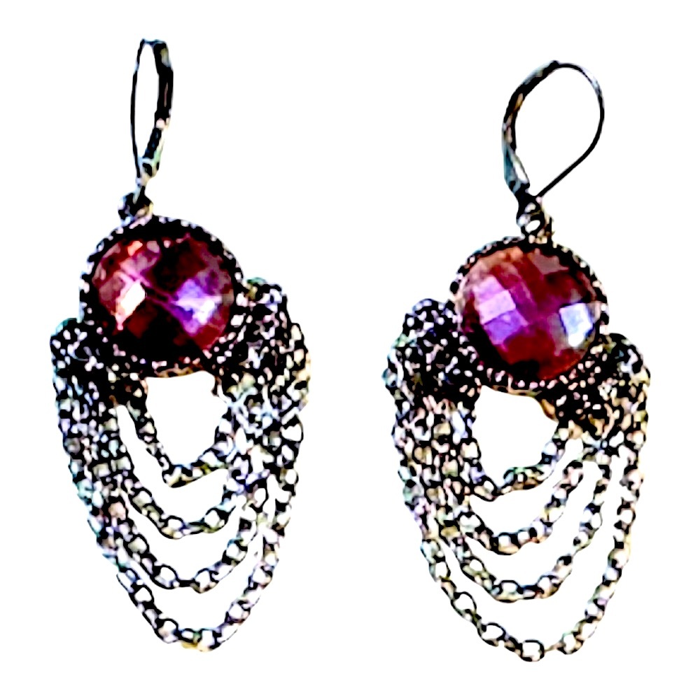 Vintage Joan Rivers Earrings Purple Stone Pierced Collector Jewelry Blac…